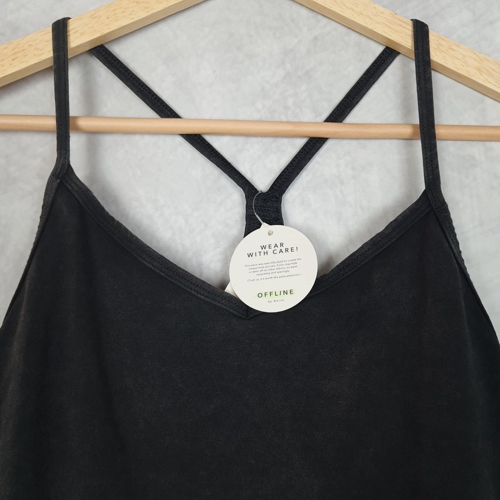 OFFLINE By Aerie Romper Womens XS Black V Neck Strappy Jersey Pockets One Piece - Picture 2 of 16